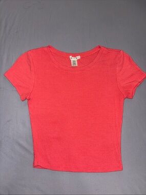 Bozzolo Coral Ribbed Short Sleeve Crop Top